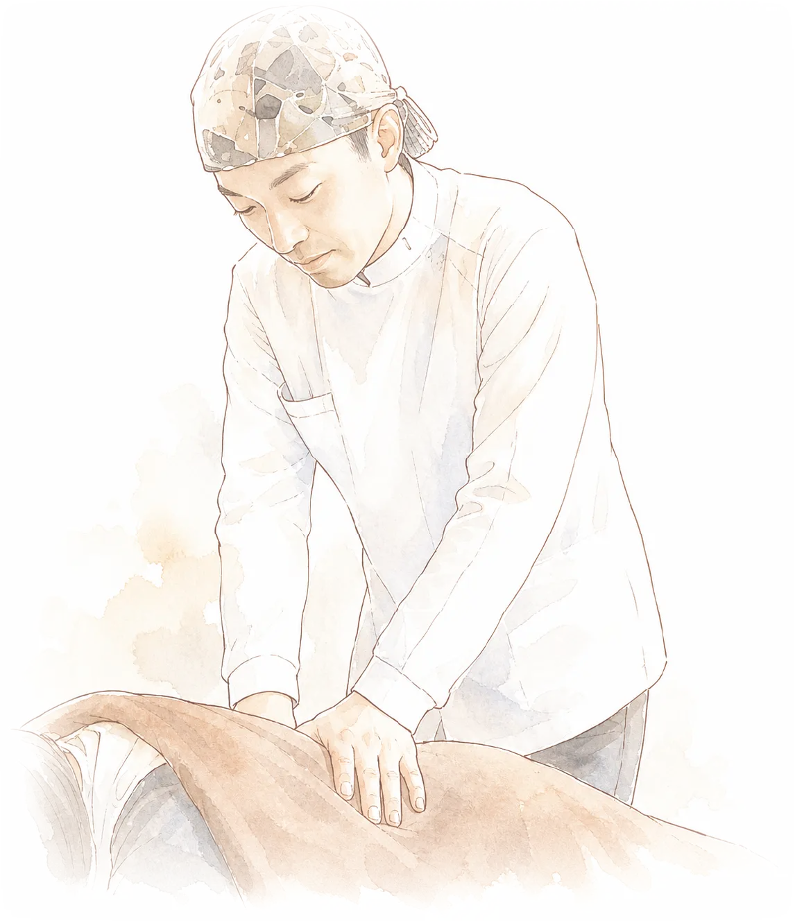 赤岩先生が患者の背中を施術している風景のイラスト